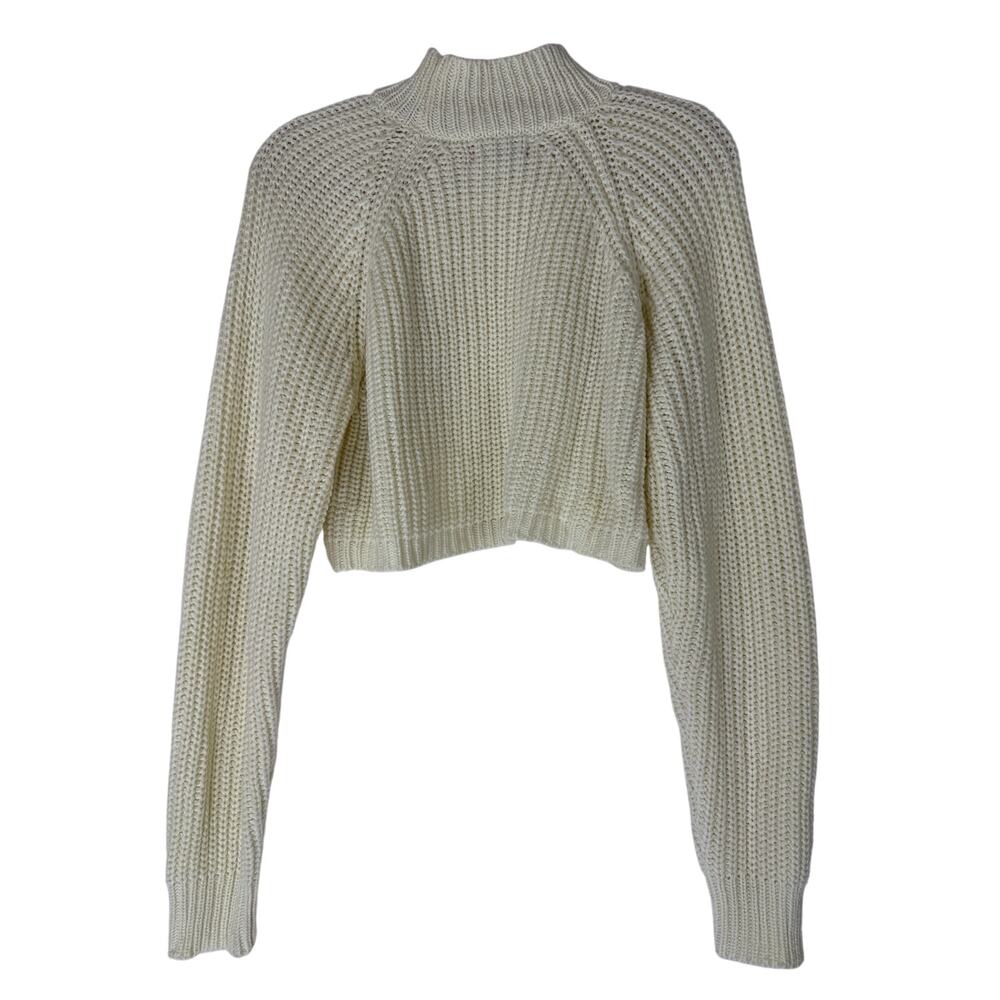 Edikted Ivory Open Knit Long Sleeve Moc Neck Cropped Chunky Sweater Top Size M - Picture 3 of 8